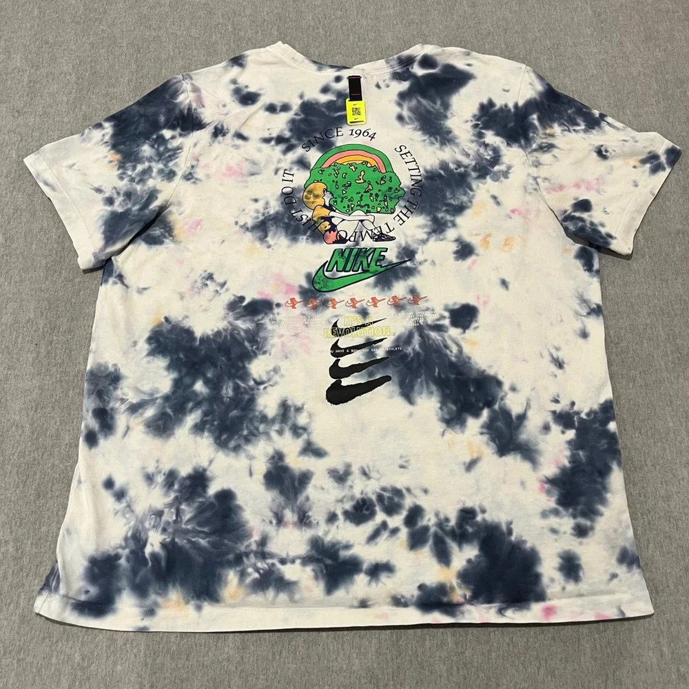Nike Mens XL Tie Dye Graphic T-Shirt Blue Pink Yellow Just Do It Cartoon Swoosh